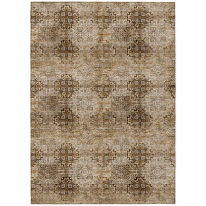 5' X 8' Taupe Floral Medallion Washable Non Skid Indoor Outdoor Area Rug-1