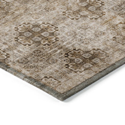 5' X 8' Taupe Floral Medallion Washable Non Skid Indoor Outdoor Area Rug-4