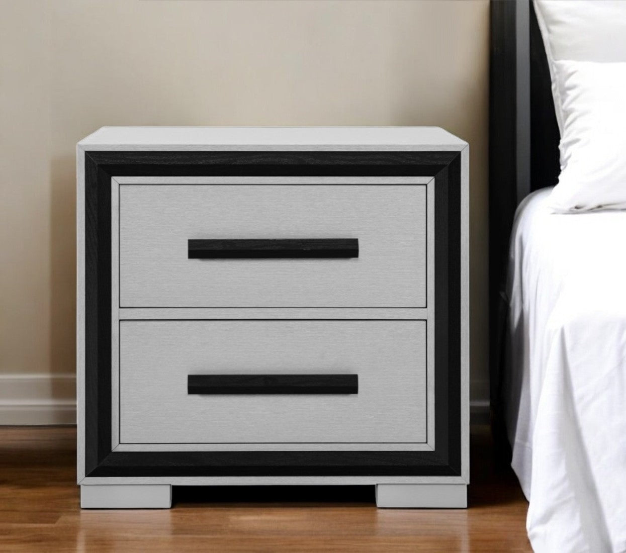 25" Gray and Black Two Drawer Wood Nightstand-0