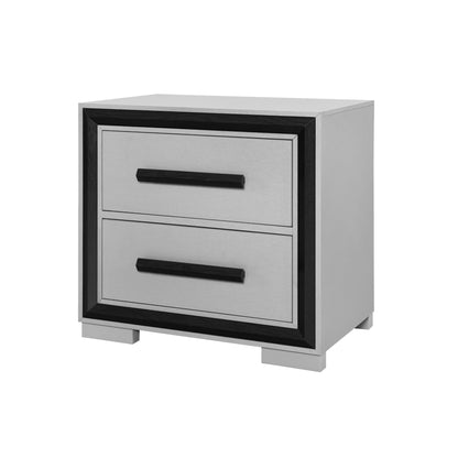 25" Gray and Black Two Drawer Wood Nightstand-3