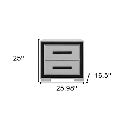 25" Gray and Black Two Drawer Wood Nightstand-7