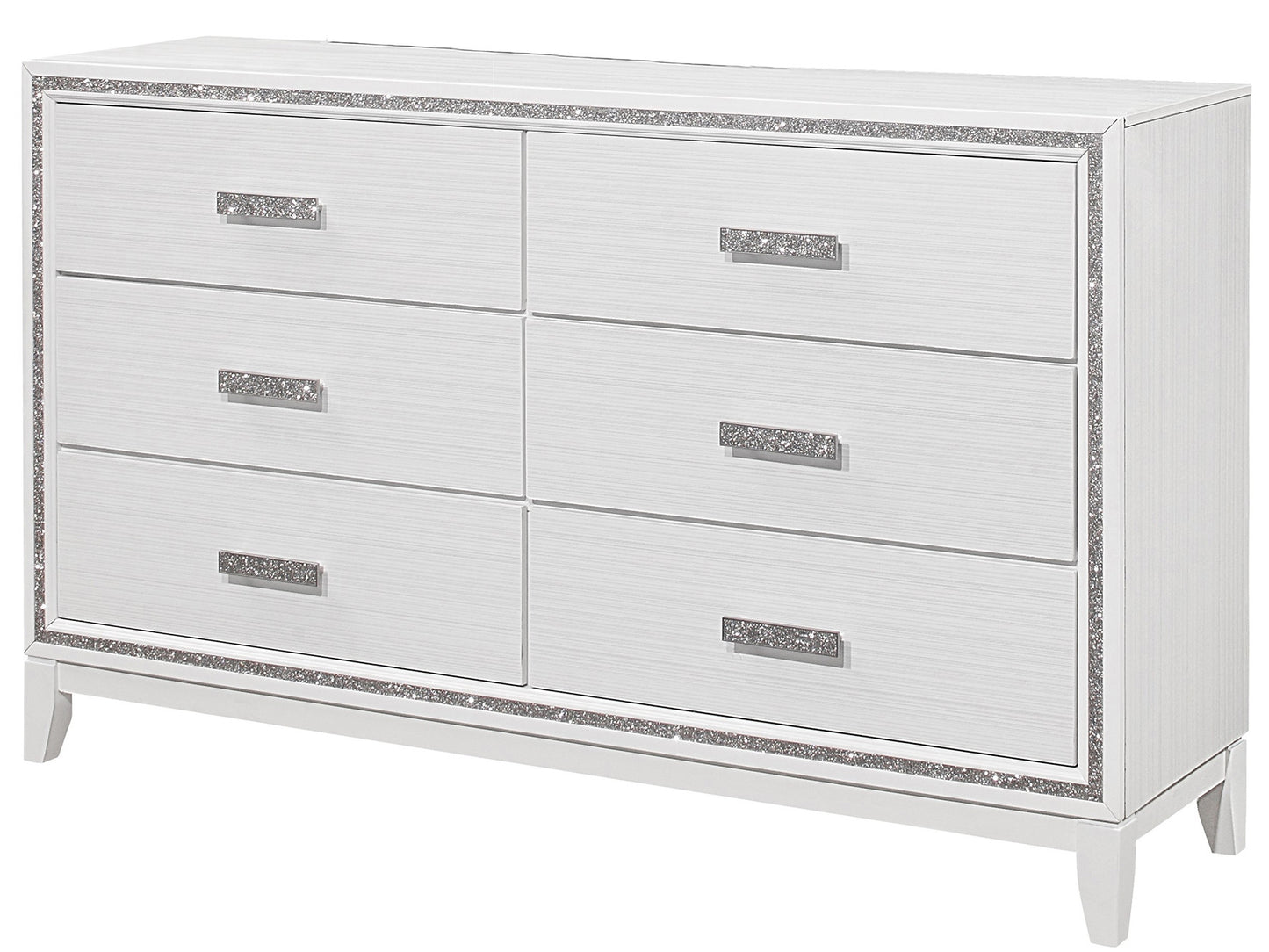 63" White And Silver Faux Crystal Bling Wood Six Drawer Double Dresser-3