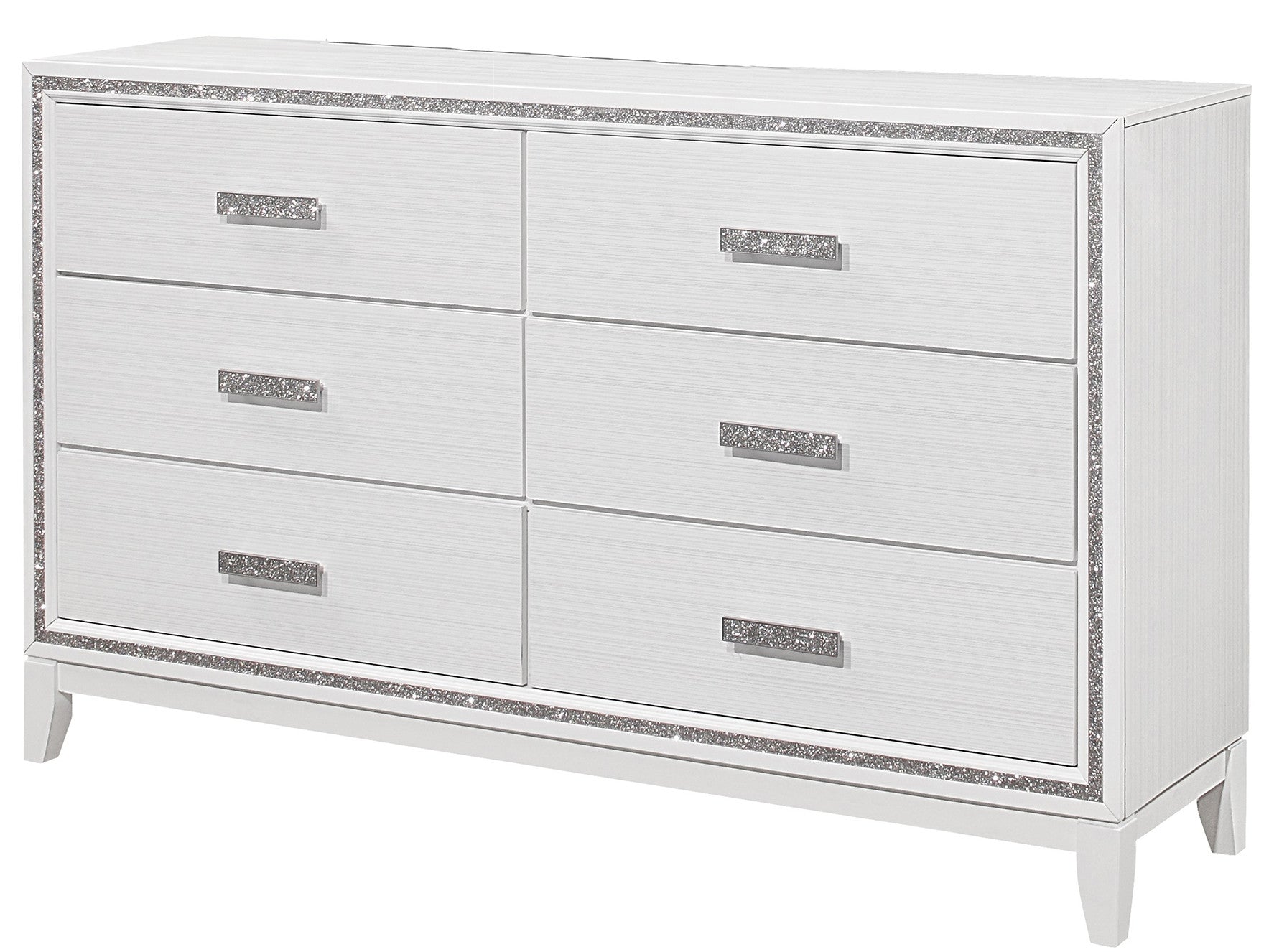 63" White And Silver Faux Crystal Bling Wood Six Drawer Double Dresser-3