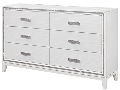 63" White And Silver Faux Crystal Bling Wood Six Drawer Double Dresser-3