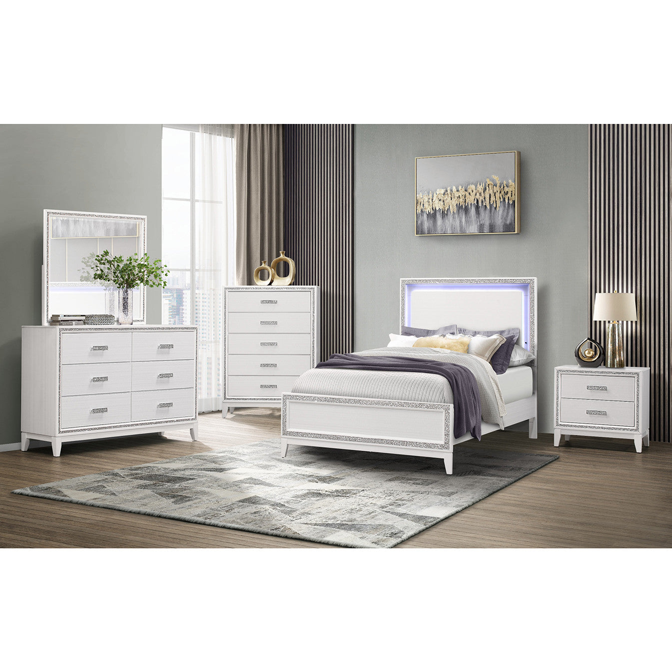 63" White And Silver Faux Crystal Bling Wood Six Drawer Double Dresser-7