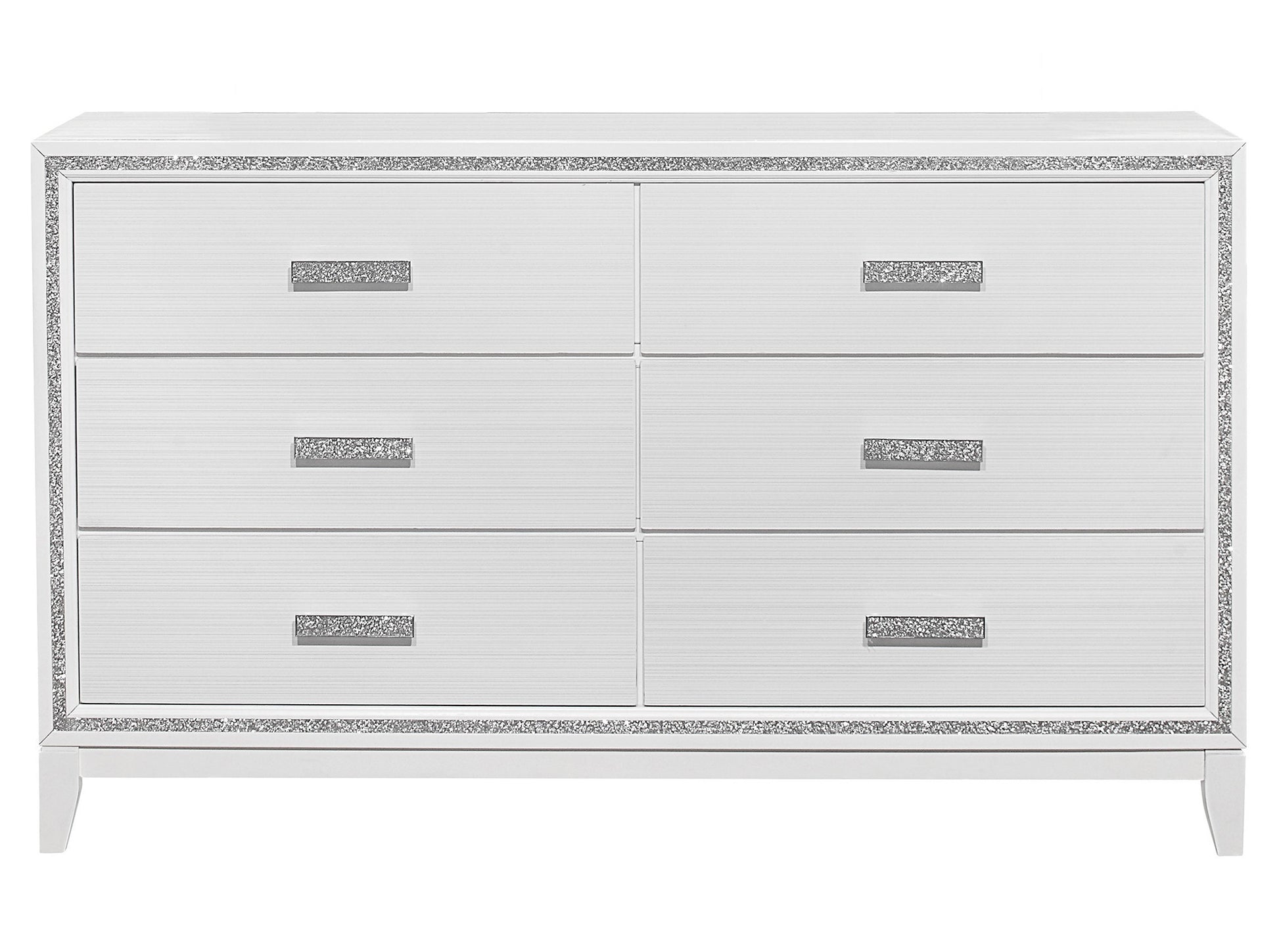 63" White And Silver Faux Crystal Bling Wood Six Drawer Double Dresser-4