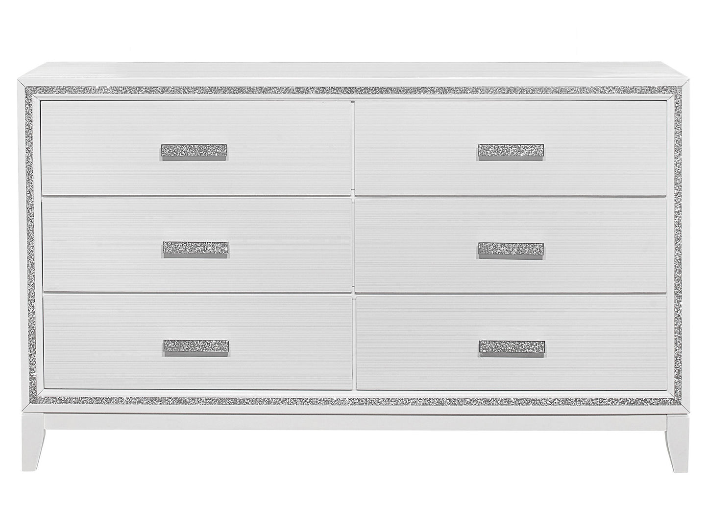 63" White And Silver Faux Crystal Bling Wood Six Drawer Double Dresser-5