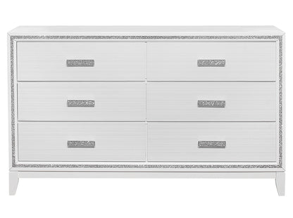 63" White And Silver Faux Crystal Bling Wood Six Drawer Double Dresser-5
