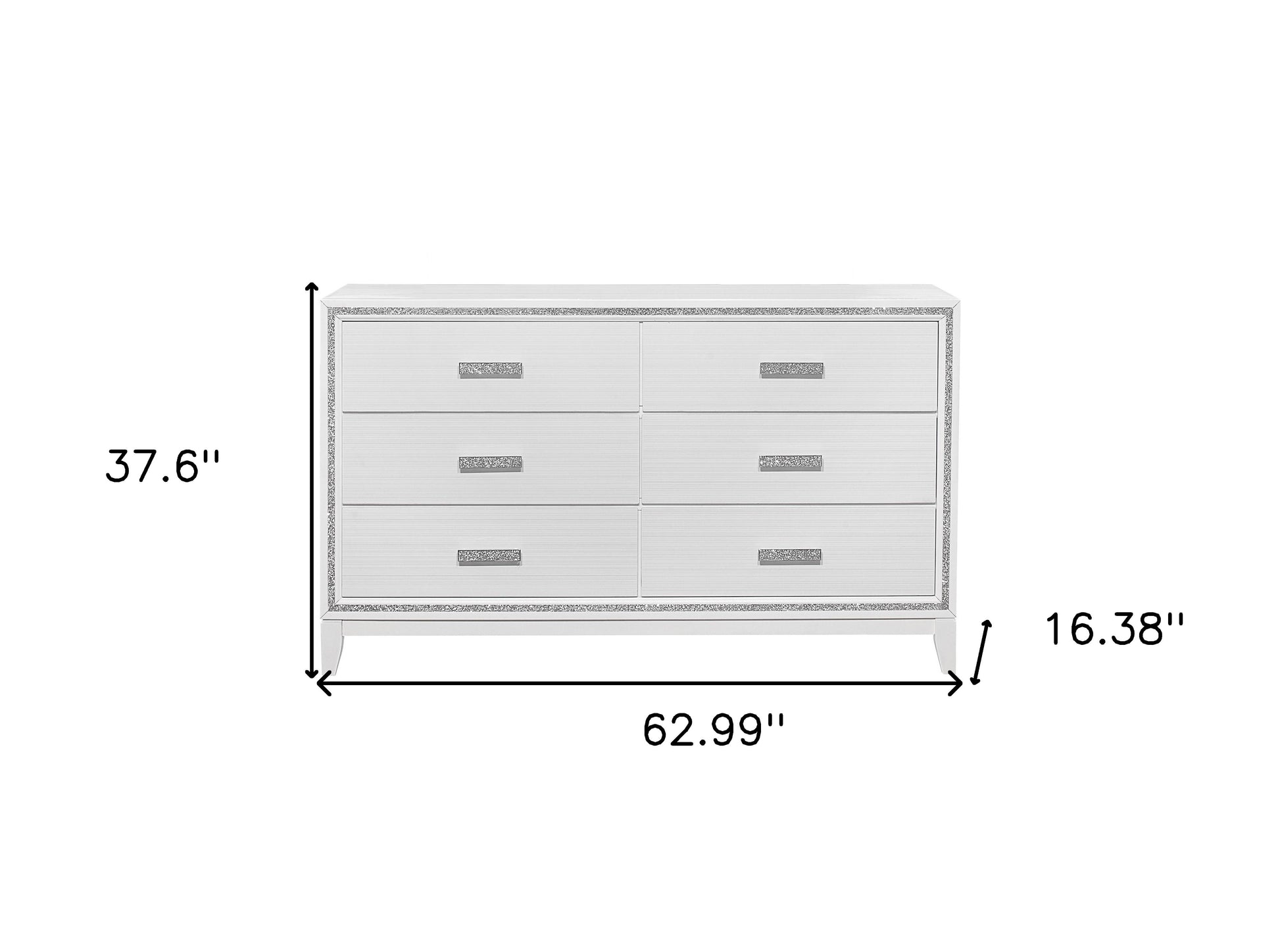 63" White And Silver Faux Crystal Bling Wood Six Drawer Double Dresser-8