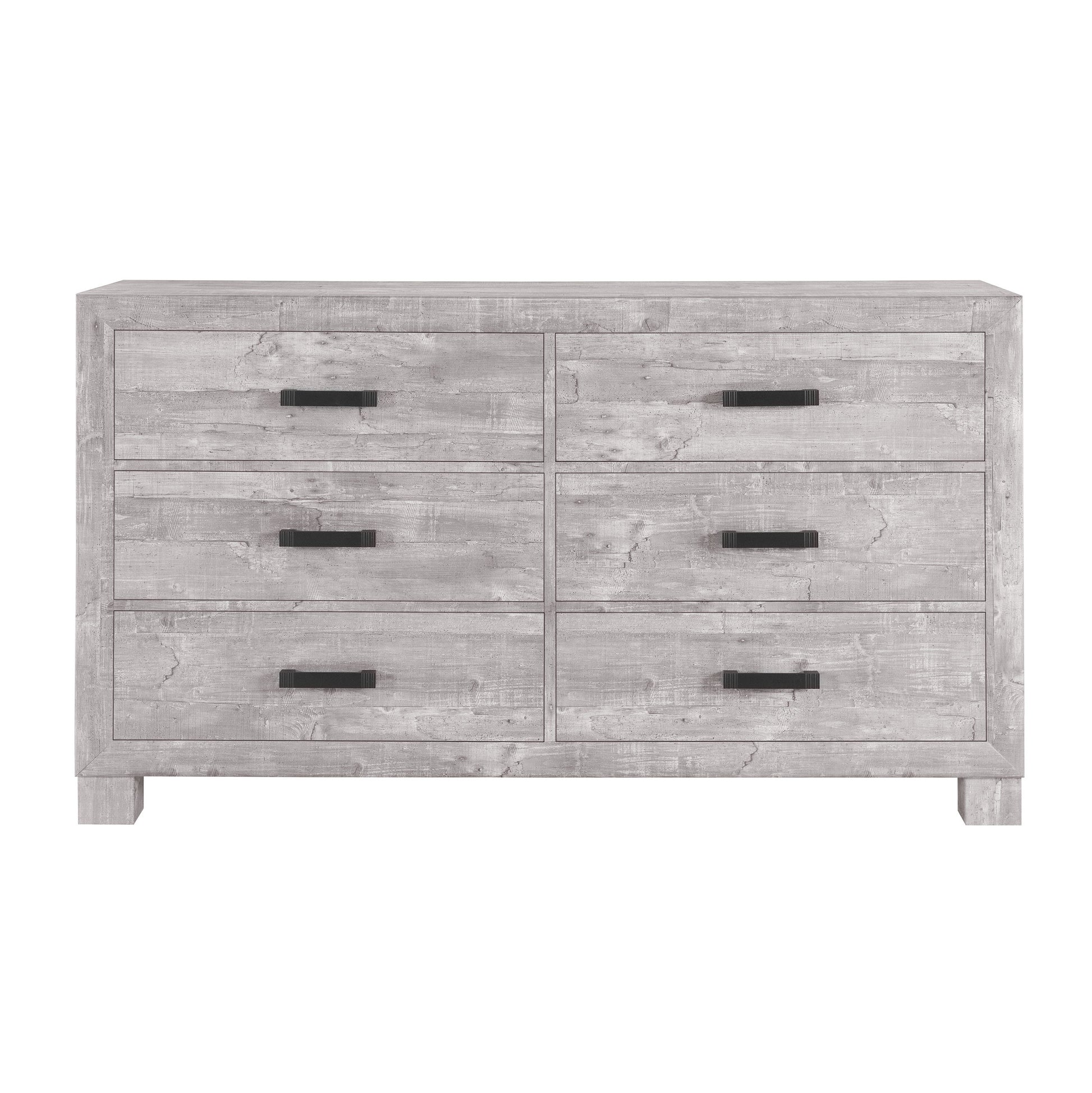 59" Gray Wood Six Drawer Double Dresser-1