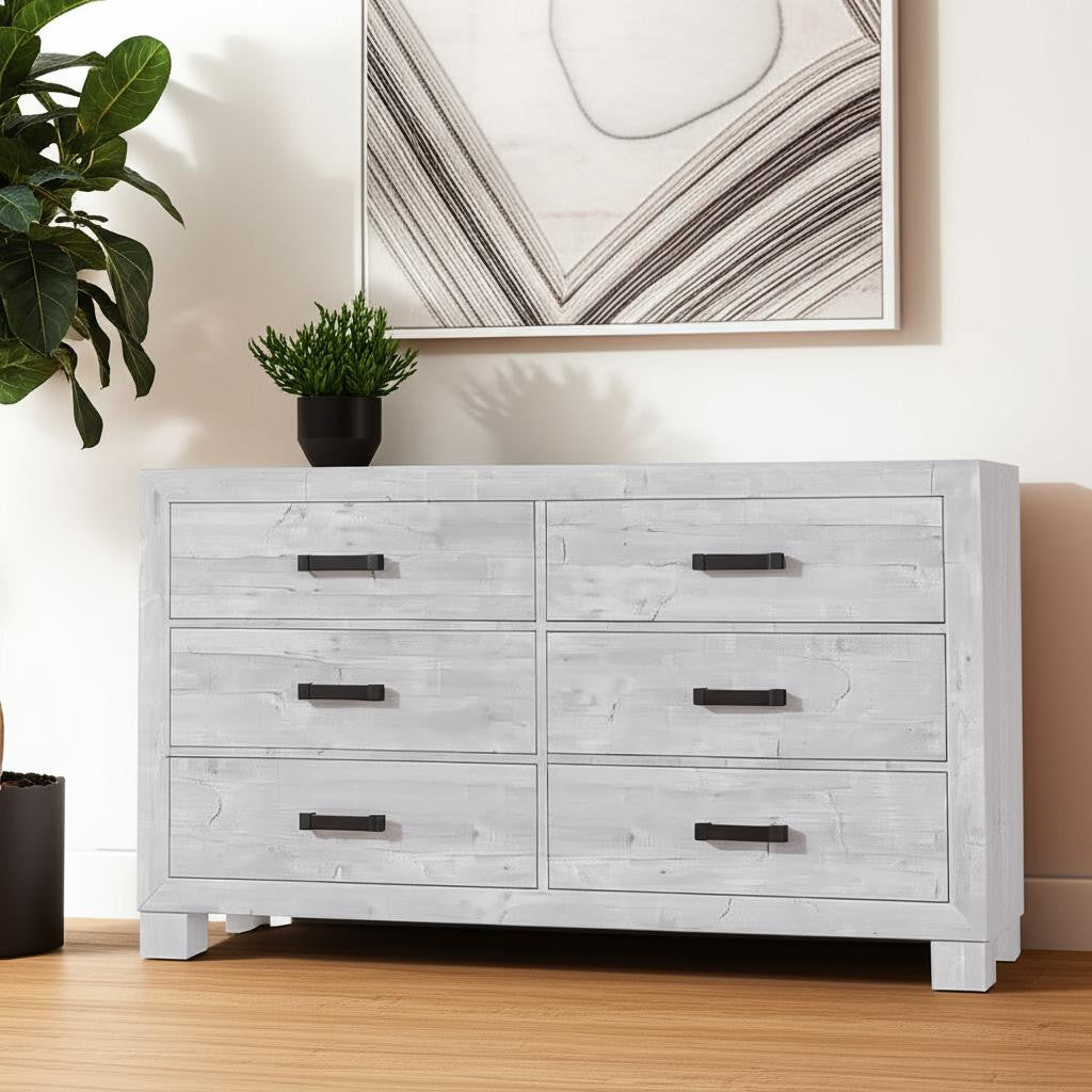 59" Gray Wood Six Drawer Double Dresser-0