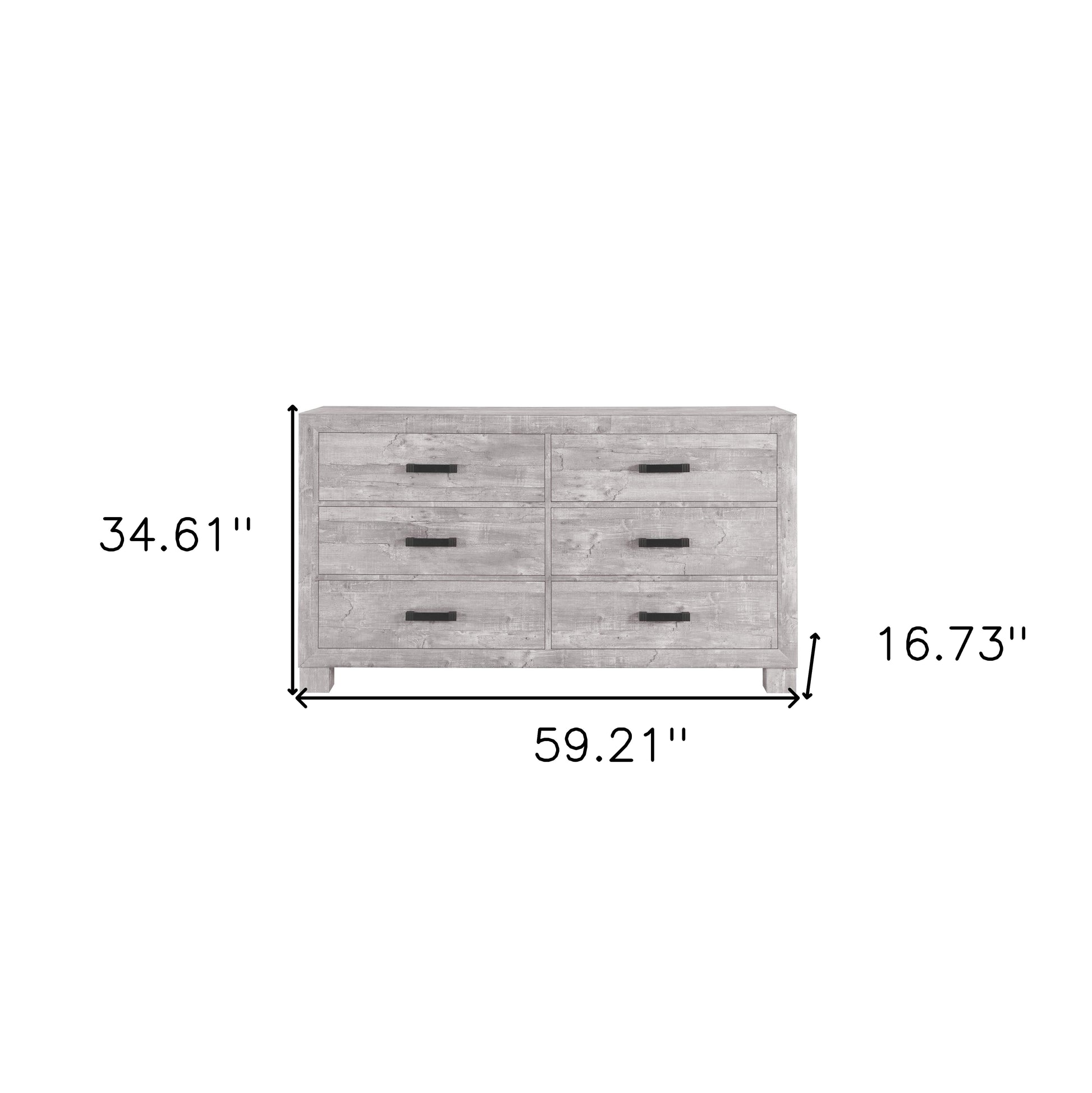 59" Gray Wood Six Drawer Double Dresser-5