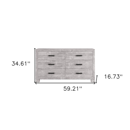 59" Gray Wood Six Drawer Double Dresser-5