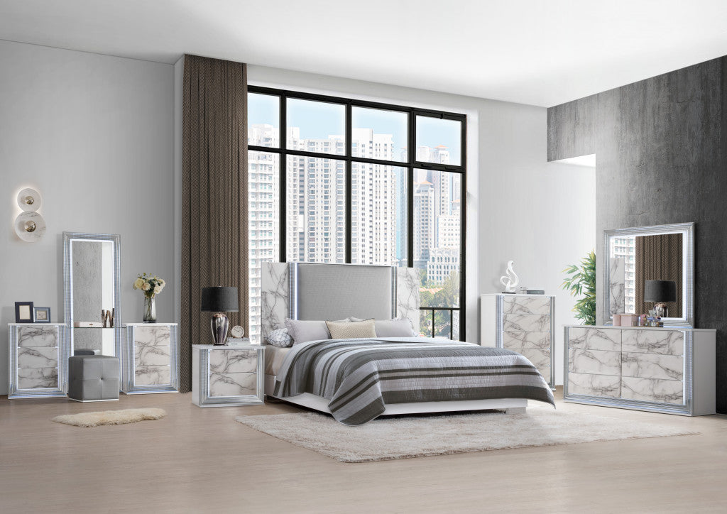 61" White Faux Marble And Wood Lighted Six Drawer Double Dresser-6