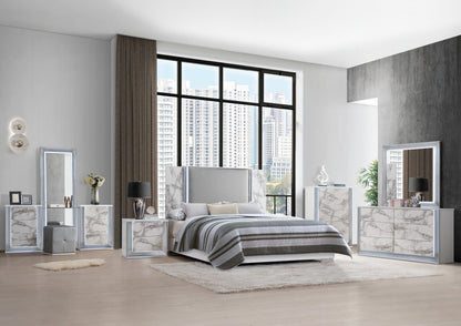 61" White Faux Marble And Wood Lighted Six Drawer Double Dresser-6