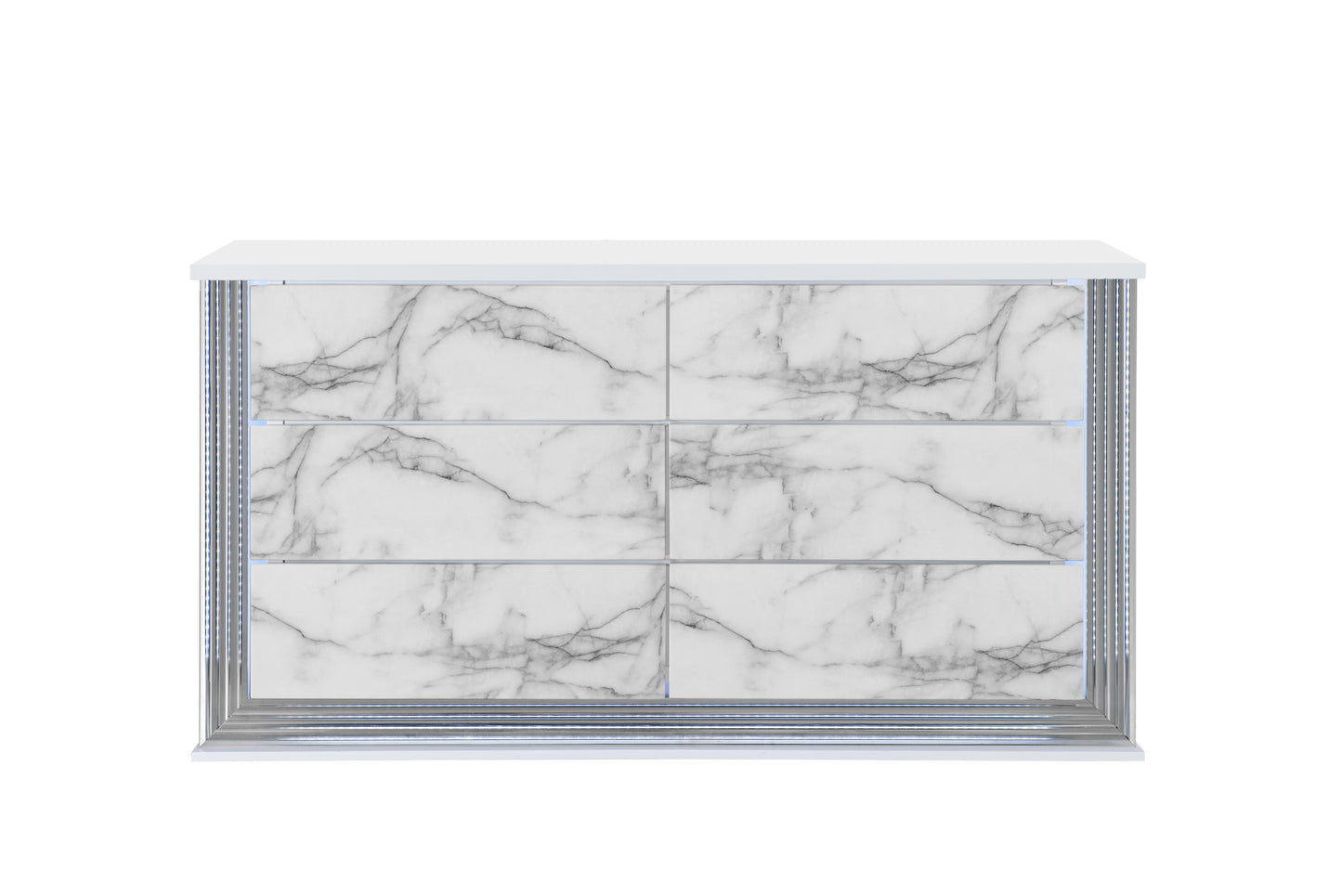 61" White Faux Marble And Wood Lighted Six Drawer Double Dresser-4