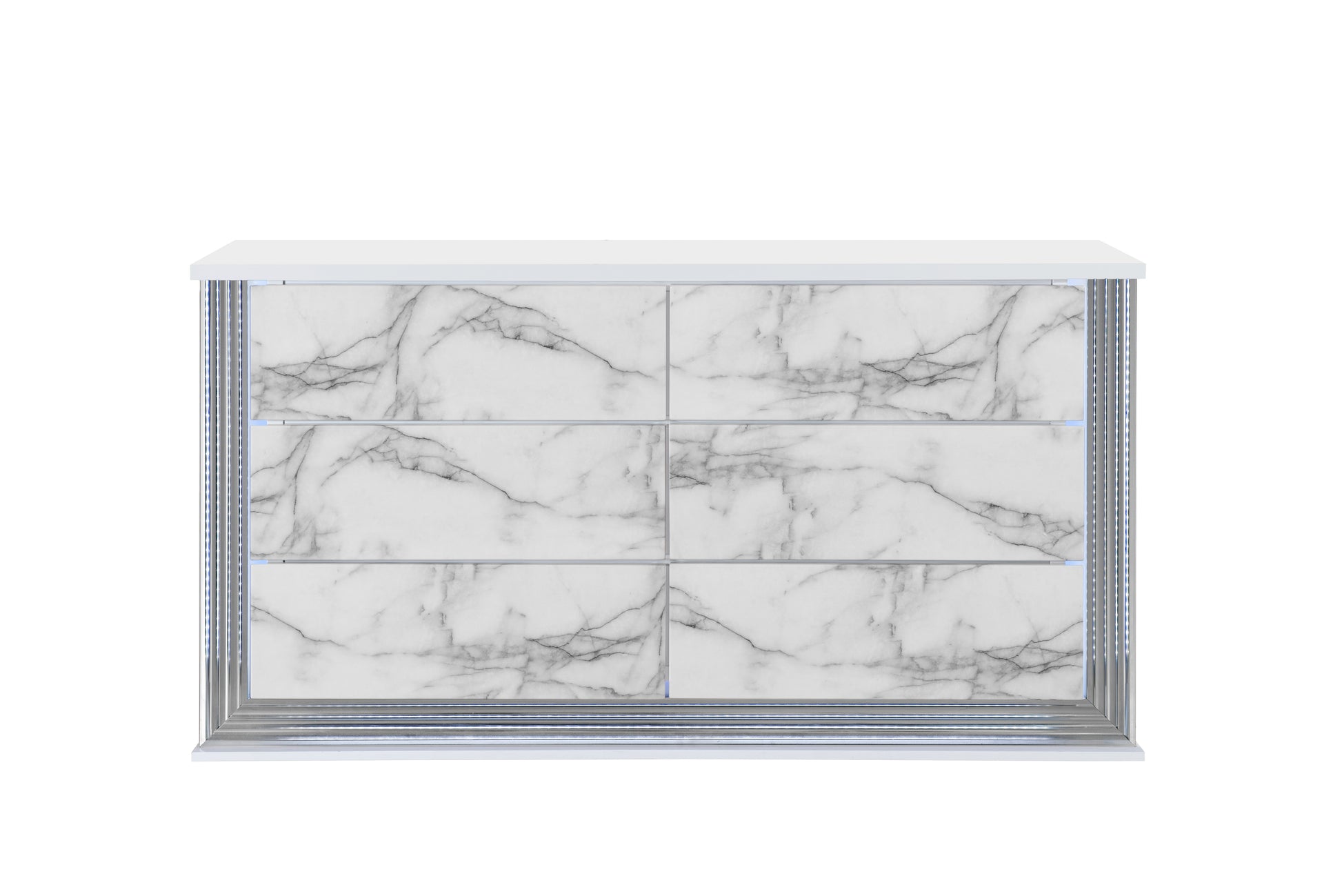 61" White Faux Marble And Wood Lighted Six Drawer Double Dresser-5