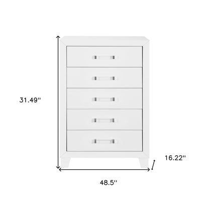 49" White Wood Five Drawer Dresser-7