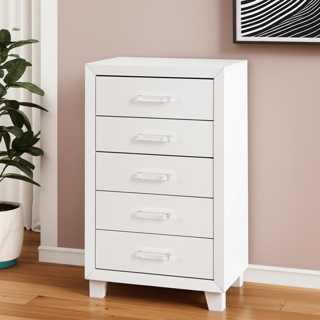 49" White Wood Five Drawer Dresser-0