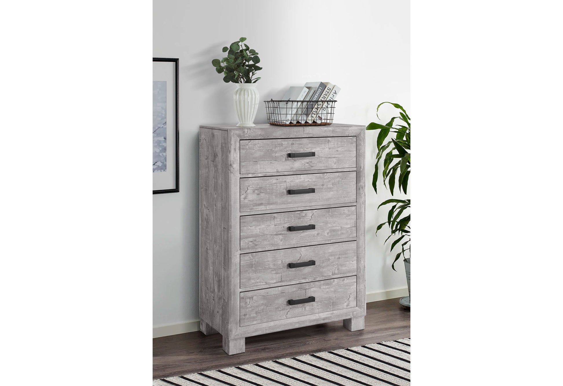 48" Gray Wood Five Drawer Dresser-3