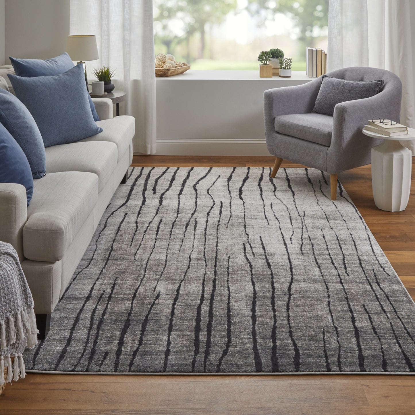 5' X 8' Gray and Black Abstract Power Loom Area Rug-6