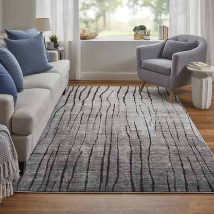 5' X 8' Gray and Black Abstract Power Loom Area Rug-6