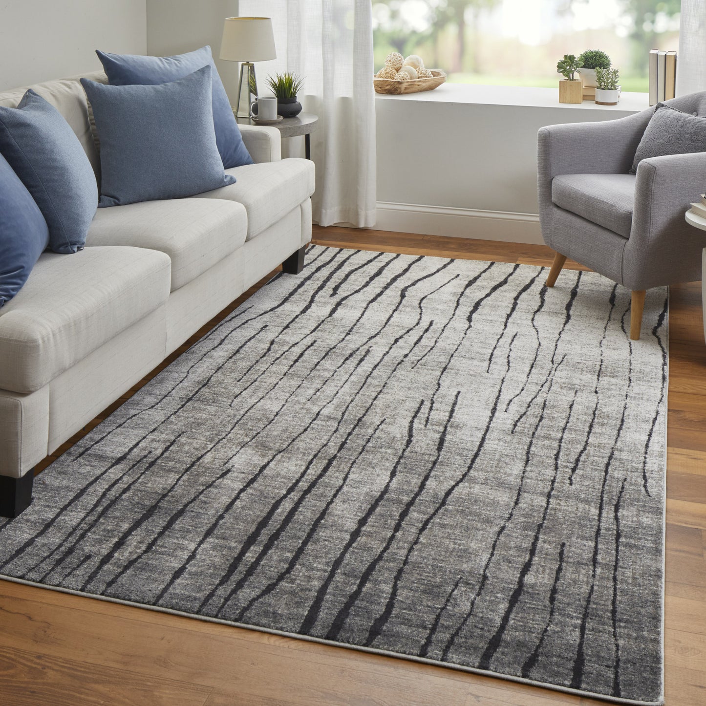 5' X 8' Gray and Black Abstract Power Loom Area Rug-7