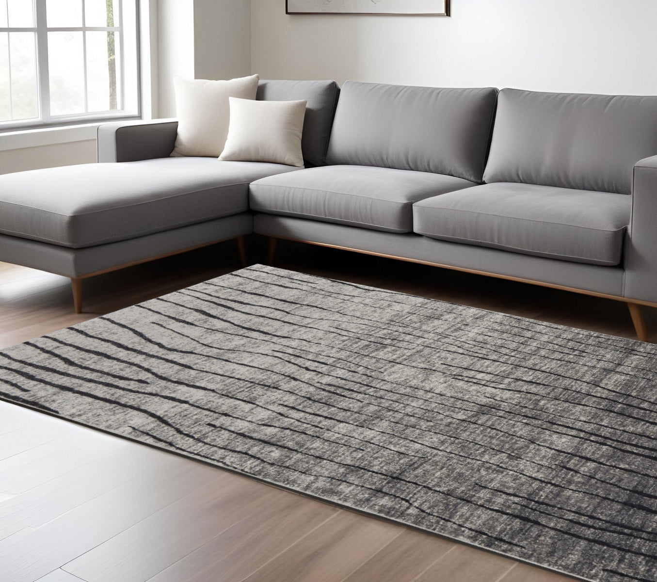 5' X 8' Gray and Black Abstract Power Loom Area Rug-0