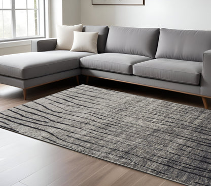 5' X 8' Gray and Black Abstract Power Loom Area Rug-0