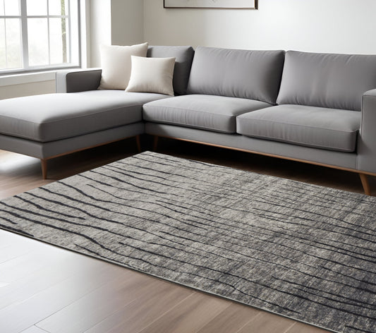 5' X 8' Gray and Black Abstract Power Loom Area Rug-0