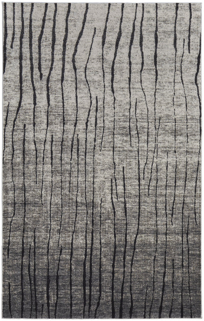 5' X 8' Gray and Black Abstract Power Loom Area Rug-1
