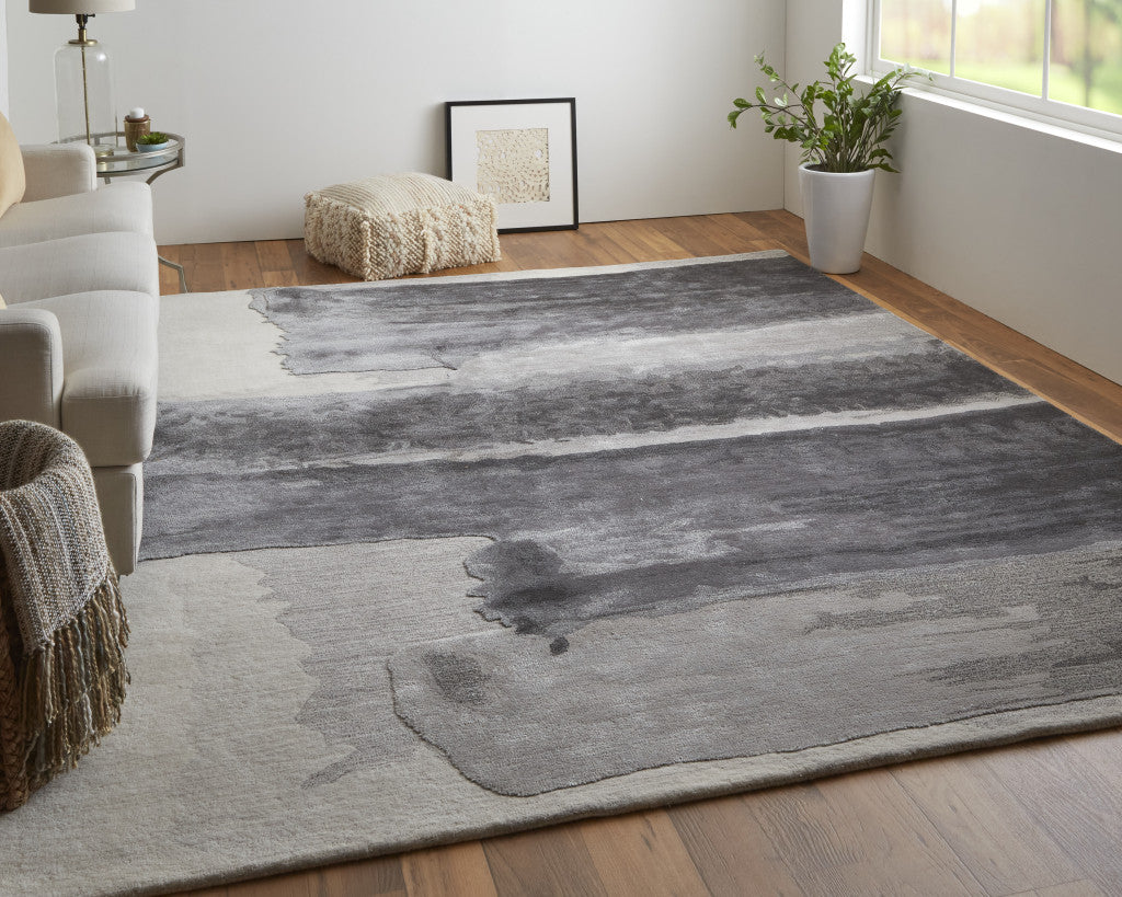 5' X 8' Dark Gray and Ivory Abstract Hand Tufted Area Rug-6