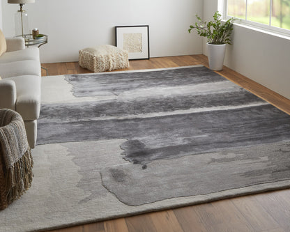 5' X 8' Dark Gray and Ivory Abstract Hand Tufted Area Rug-6