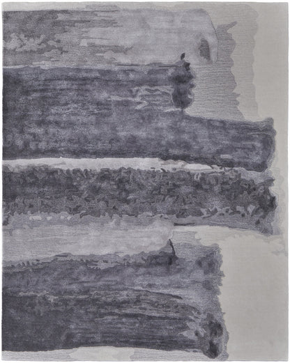 5' X 8' Dark Gray and Ivory Abstract Hand Tufted Area Rug-3