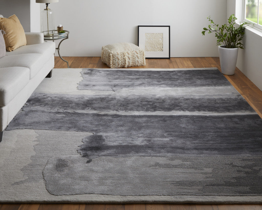 5' X 8' Dark Gray and Ivory Abstract Hand Tufted Area Rug-7