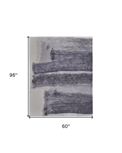 5' X 8' Dark Gray and Ivory Abstract Hand Tufted Area Rug-8