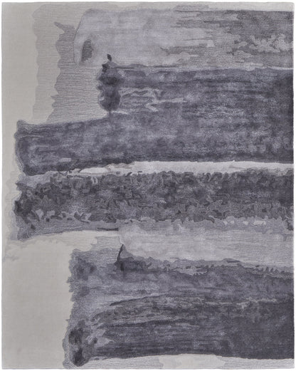 5' X 8' Dark Gray and Ivory Abstract Hand Tufted Area Rug-0