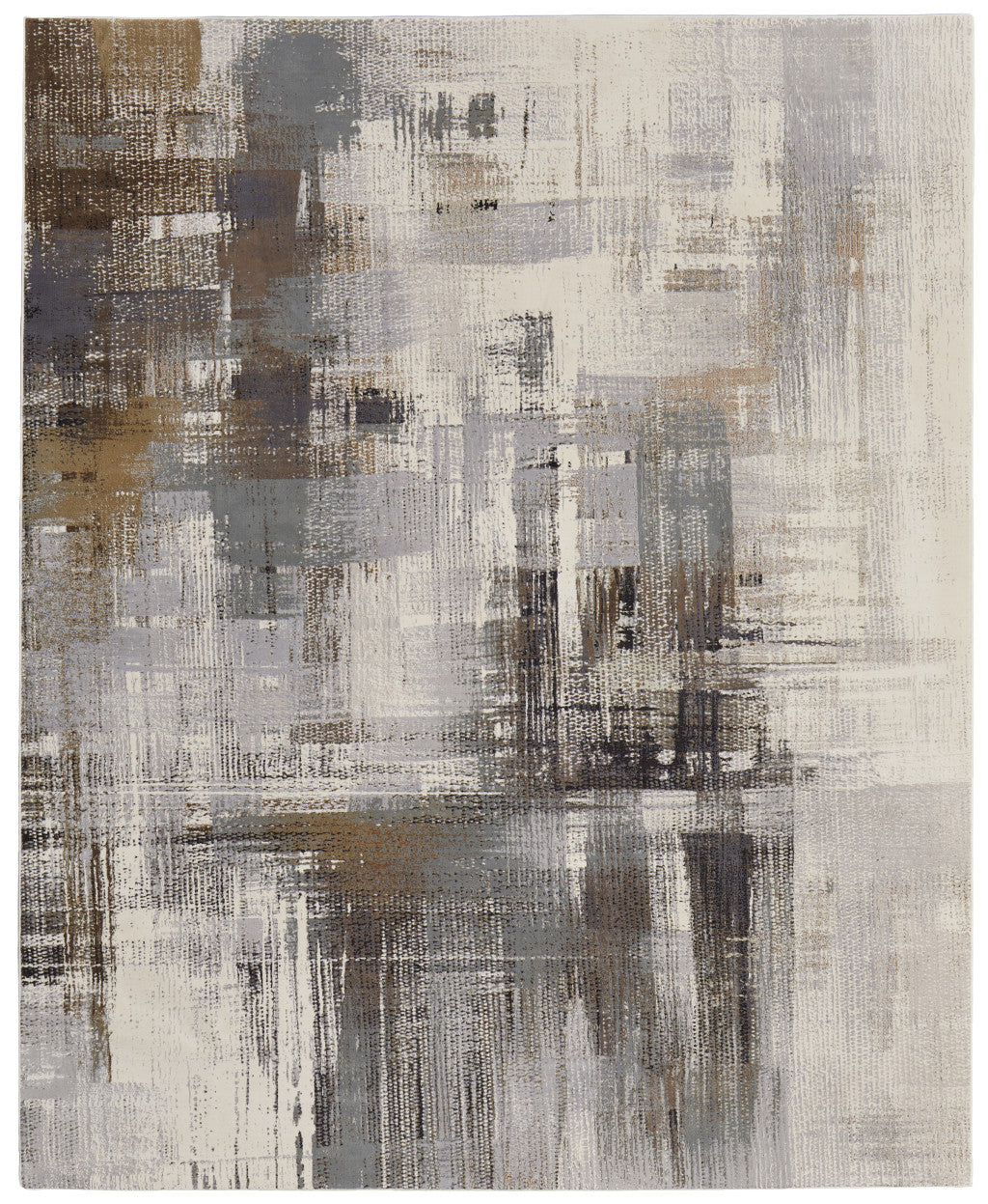 8' X 10' Ivory Gray and Brown Abstract Power Loom Area Rug-4