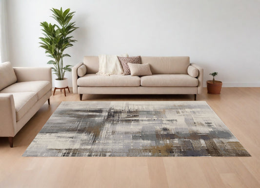 8' X 10' Ivory Gray and Brown Abstract Power Loom Area Rug-0