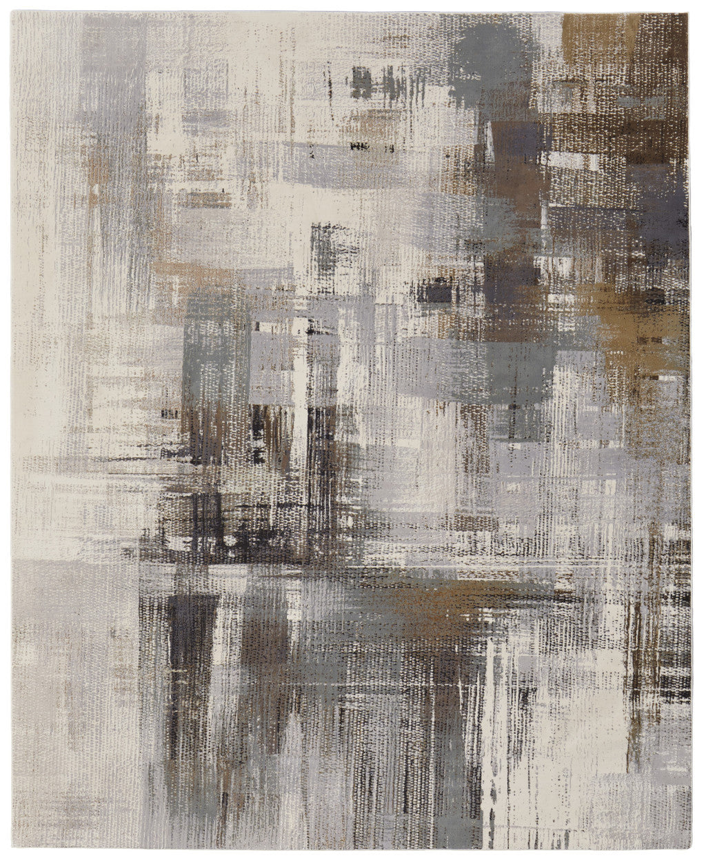 8' X 10' Ivory Gray and Brown Abstract Power Loom Area Rug-1