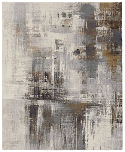 8' X 10' Ivory Gray and Brown Abstract Power Loom Area Rug-1