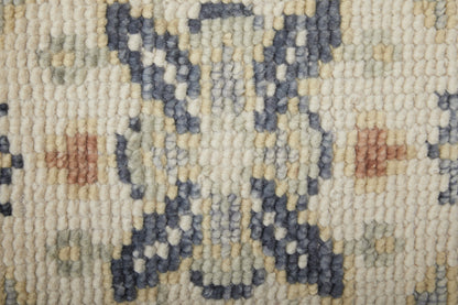 12' Gray Blue and Taupe Wool Geometric Hand Knotted Runner Rug With Fringe-6