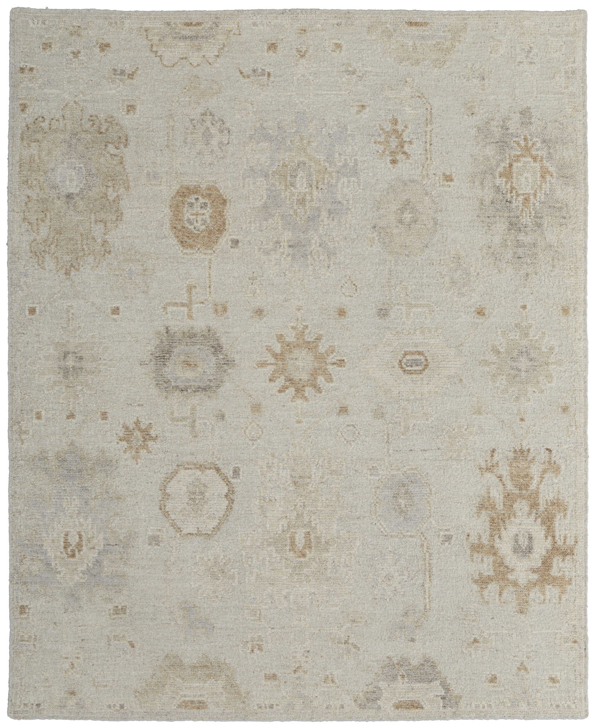 8' X 10' Tan and Gray Wool Floral Hand Knotted Area Rug-3