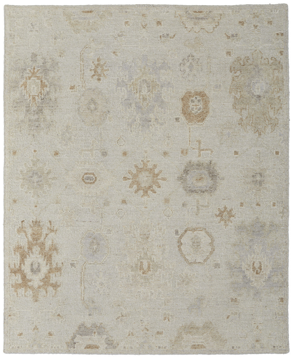 8' X 10' Tan and Gray Wool Floral Hand Knotted Area Rug-4