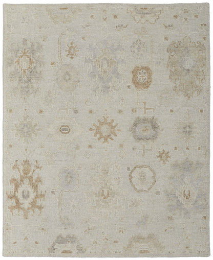 8' X 10' Tan and Gray Wool Floral Hand Knotted Area Rug-4