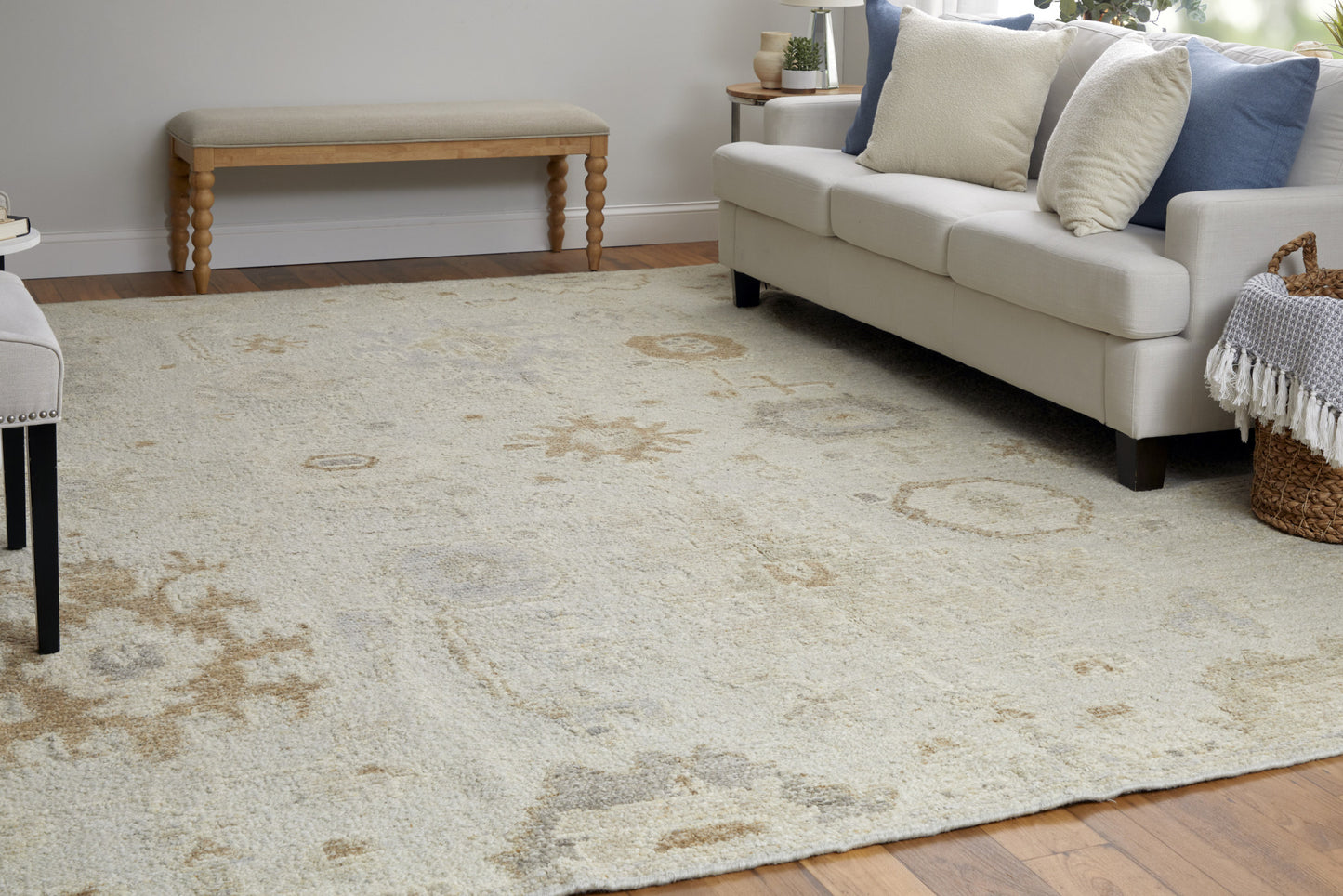 8' X 10' Tan and Gray Wool Floral Hand Knotted Area Rug-8