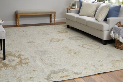 8' X 10' Tan and Gray Wool Floral Hand Knotted Area Rug-8