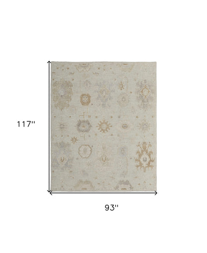 8' X 10' Tan and Gray Wool Floral Hand Knotted Area Rug-2