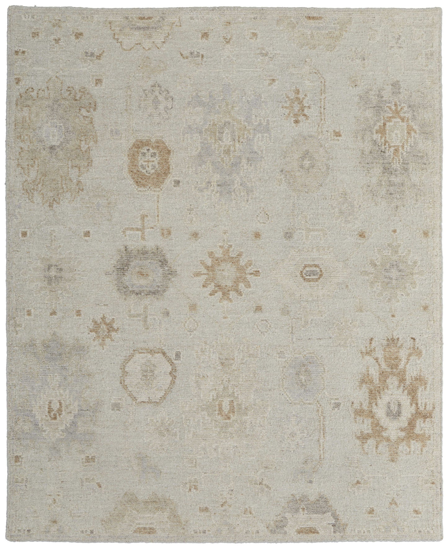 8' X 10' Tan and Gray Wool Floral Hand Knotted Area Rug-1