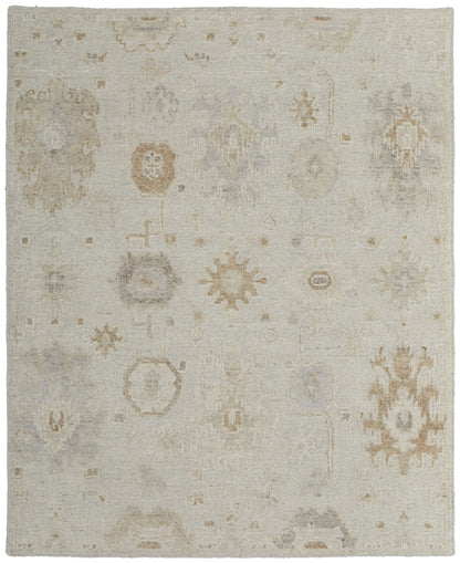 8' X 10' Tan and Gray Wool Floral Hand Knotted Area Rug-1
